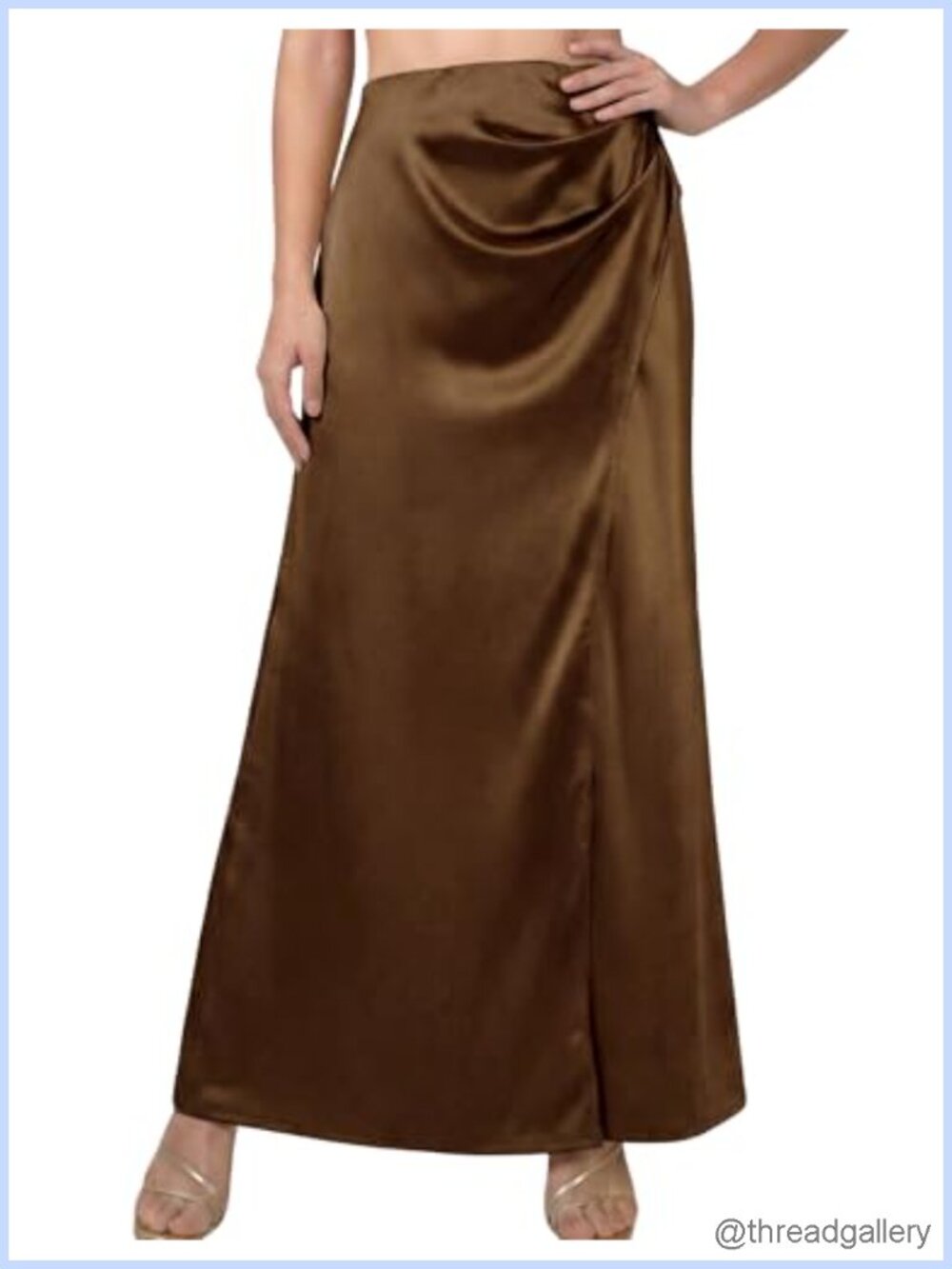 Satin Silk Maxi Skirt High Waisted Wrap Ruched Formal Event